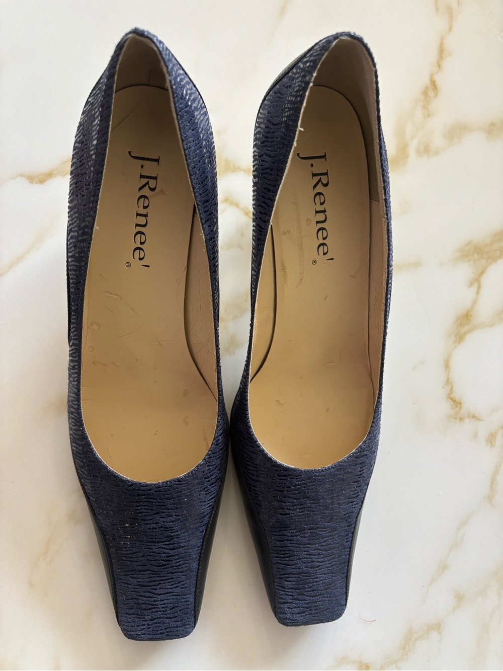 Beginning Boutique Navy Textured Square Toe Pump